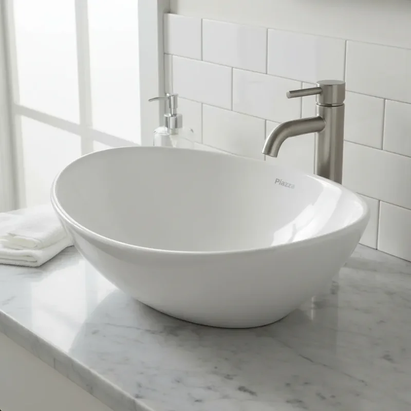 Bacha de Apoyo Piazza A082 - 410 x 330 x 145mm - Lavamanos Ovalada de Porcelana - Stock disponible - Productos para Mascotas