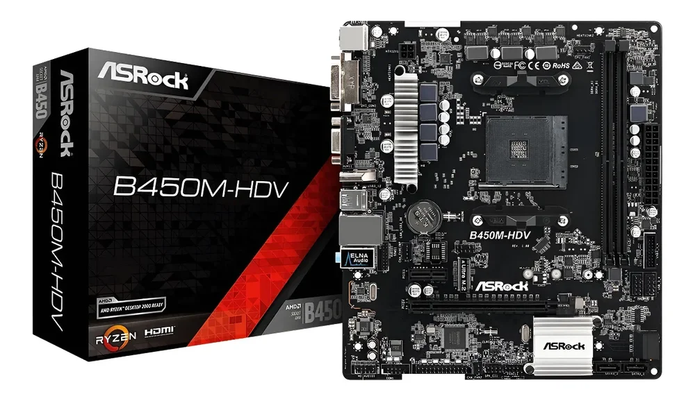 Motherboard Asrock Amd B450m-hdv R4.0 Am4 Hdmi Ddr4 Color Negro - Stock disponible - Electrónica