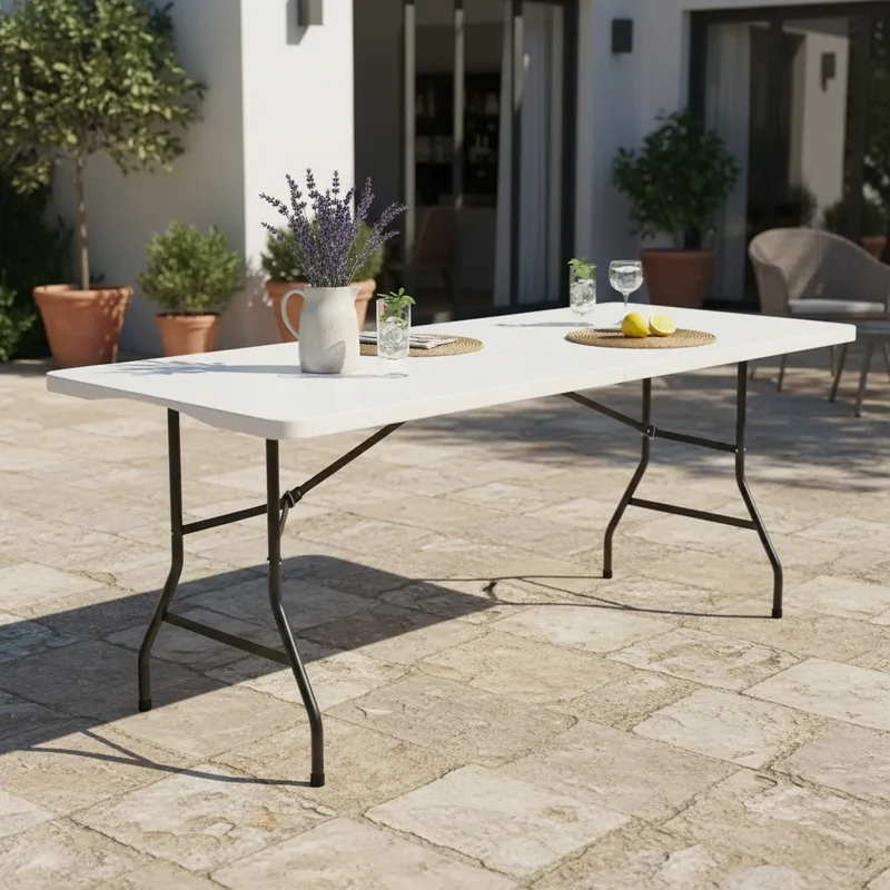 Mesa Exterior Plegable 180 Cm Polipropileno Hierro - Alpina Color Blanco - Stock disponible - Electrónica