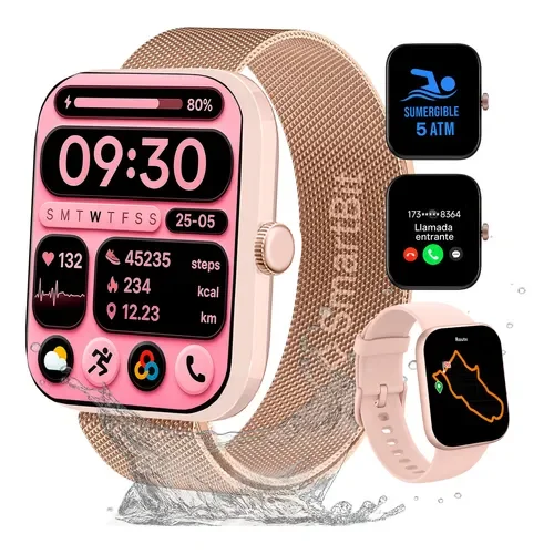 Reloj Inteligente Mujer Sumergible Smartbit Moove Rosa Gps Satelital 5 ATM Pantalla AMOLED 7 dias de bateria Mensajes Llamadas Deportes Natacion Malla Extra - Stock disponible