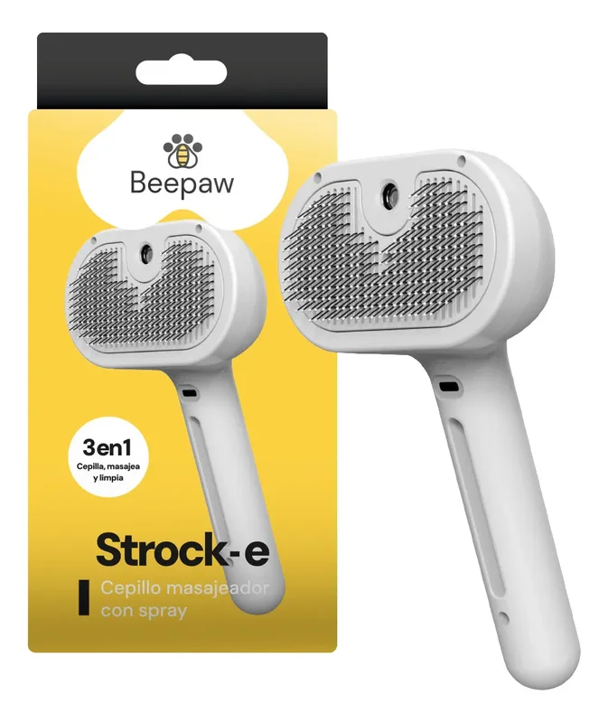 Cepillo Vapor Mascotas Beepaw STROCK-E Cardina Metal Premium Blanco Quita Pelos con Spray - Mascotas