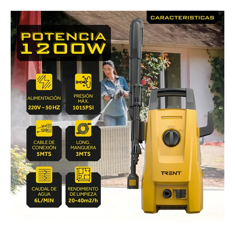 Hidrolavadora Electrica Trent Hlt203 Alta Presion 1600 Psi 110 Bar Con Accesorios - Stock disponible - Construcción