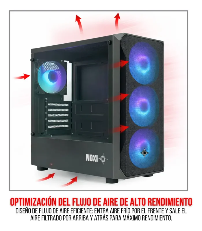 Gabinete Gamer RGB Noxi Hika Black X 4 Coolers RGB | Vidrio Templado | ATX - Stock disponible - Electrónica