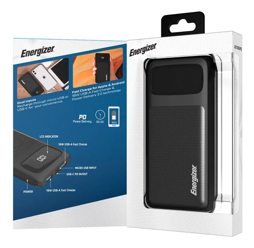 Usb Power Bank Energizer Cargador Portatil Ultimate Powerbank 10000mah Con Visor Lcd Color Negro - Stock disponible - Electrónica