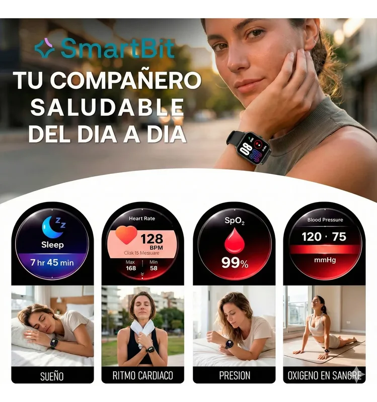 Reloj Inteligente Mujer Smartwatch Smartbit Bit 1 Active Rosa Cuadrado Deportivo Llamadas Mensajes Elegante Compatible Con Android E Ios Rosa Doble Malla - Stock disponible - Electrónica