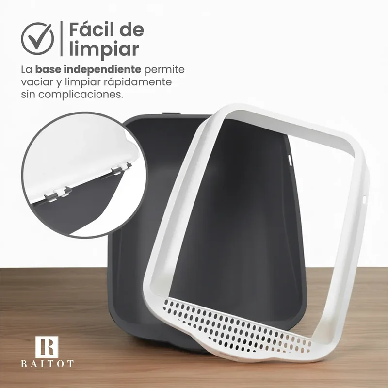 Caja Sanitaria Litera Gato Semi Cerrada Raitot Gris Anti Salpicaduras Arenal Higiénico - Mascotas