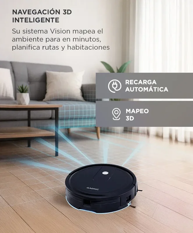 Aspiradora Robot Gadnic 5 Modos Limpieza Trapeo Inteligente Depósito de Agua Polvo Control App Conexion Inalambrica Sensores Anti‐Colisión Anticaída - Stock disponible - Artículos de Limpieza