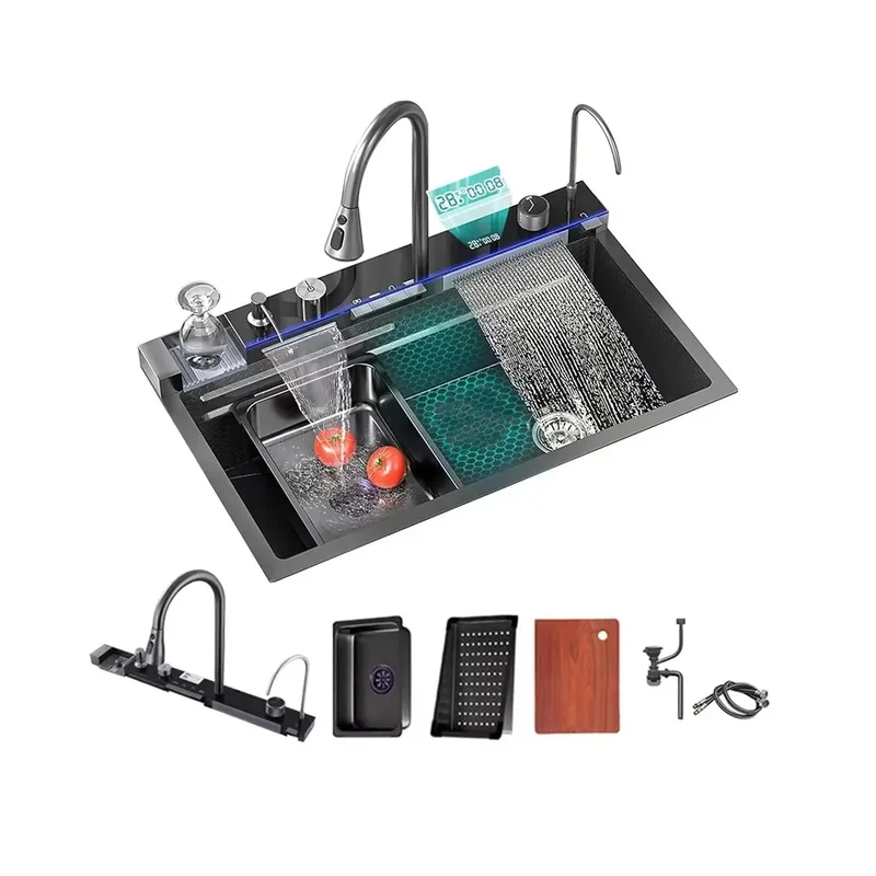 Bacha Multifuncional Knot Negra Acero Inoxidable 75cm Satinado Con Grifería - Stock disponible - Electrónica