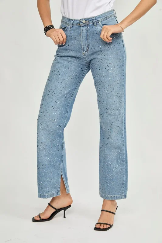 Largo Jean Straight Con Brillos De Mujer Baby Flowers Uniongood - Stock disponible - Ropas y Calzados