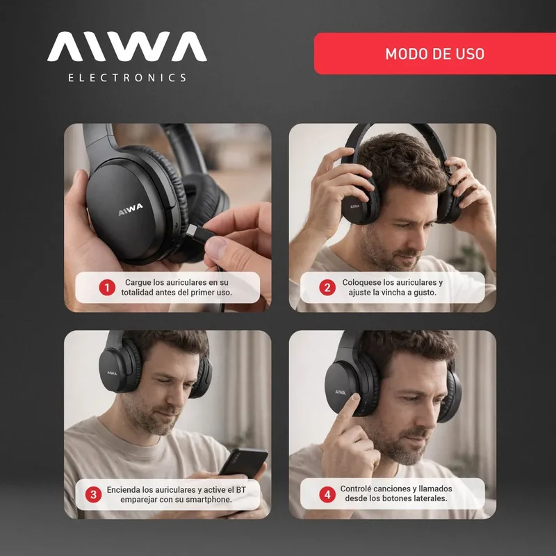 Auriculares inalámbricos Aiwa AW-BT301 negro - Stock disponible - Electrónica