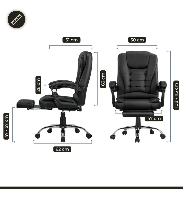 Altura Silla Sillon Gerencial Ejecutiva De Escritorio Oficina Reclinable Giratoria Con Apoya Pies Cuero Sintetico Color Negro - Stock disponible - Electrónica