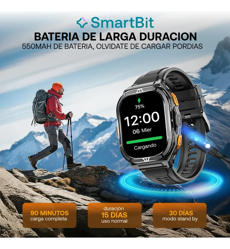 Reloj Inteligente Hombre Gps Integrado Satelital Smartbit Armor Smartwatch Sumergible 50 Metros +170 Deportes Llamadas Mensajes Acero Inoxidable Super Amoled 15 Dias De Bateria Malla Extra - Stock disponible - Deportes y Entretenimiento