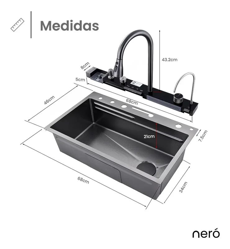 Agua Bacha Cocina Inteligente Griferia Multifuncion Digital Led ! Negro - Stock disponible - Productos para Mascotas