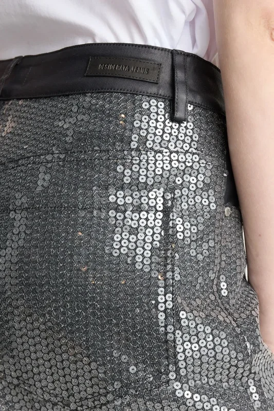 Jean Wide Leg Negro Lentejuelas Cuero Mujer Desiderata - Stock disponible - Electrónica