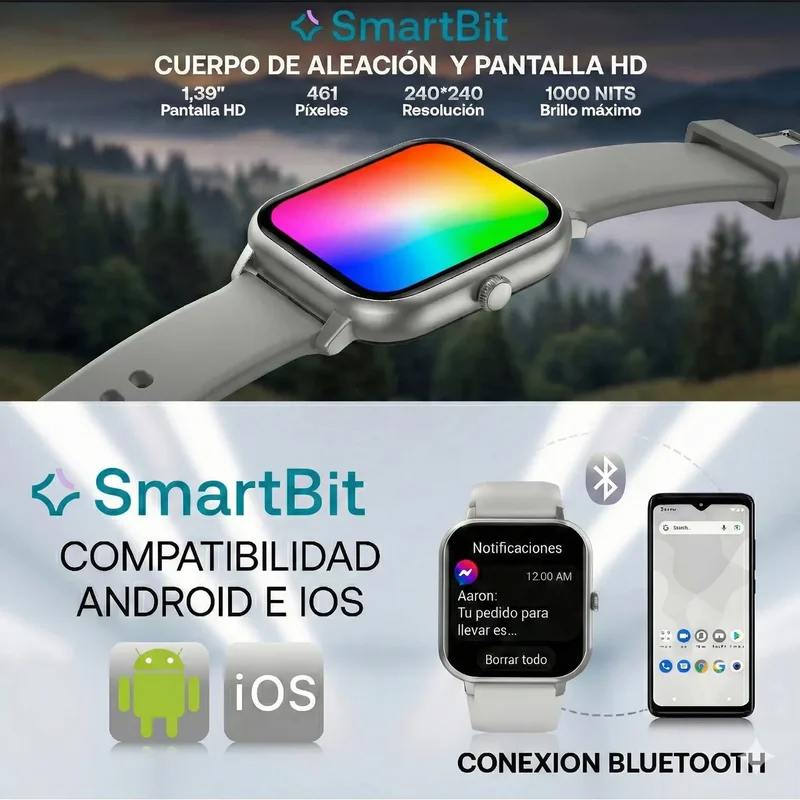 Reloj Inteligente Mujer Smartwatch Smartbit Bit 1 Active Rosa Cuadrado Deportivo Llamadas Mensajes Elegante Compatible Con Android E Ios Rosa Doble Malla - Stock disponible - Electrónica