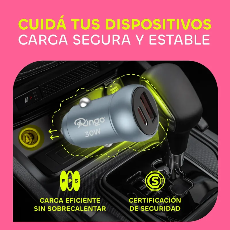 Carga Cargador De Auto Ringo 30w Ultra Rápido Usb-c - Stock disponible - Electrónica