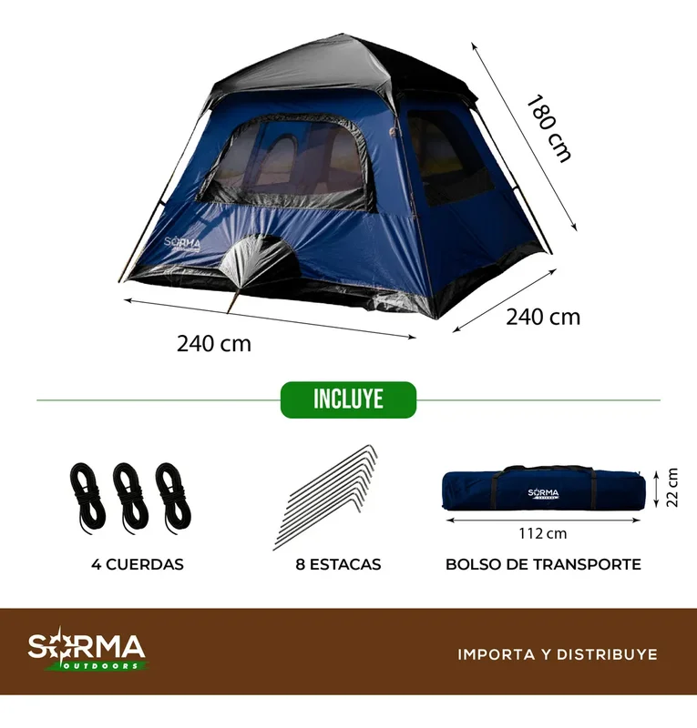 Carpa 4 Personas Armado Automátic En 5' Premium Imperm Pr Uv Color Azul - Stock disponible - Productos para Mascotas