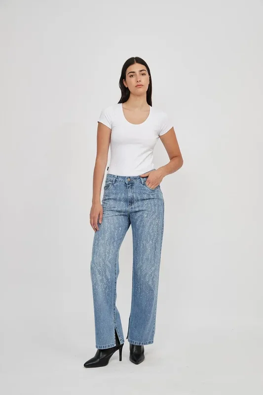 Jean Con Strass Straight De Mujer Layca Uniongood - Stock disponible - Electrónica