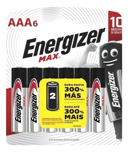 Pila AAA Energizer MAX E92 Cilíndrica - pack de 6 unidades - Stock disponible - Electrónica